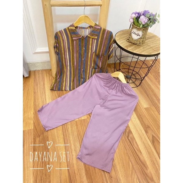 setelan celana 7/8 /dayana set/setelan atas motif bawah polos/COD-D