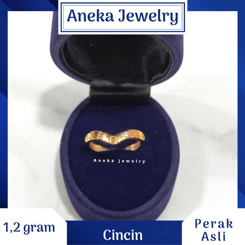 Cincin V Ukir Mata2, Perak 925, Sepuh Emas Rosegold