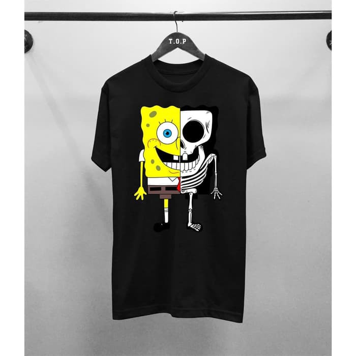 AntiMahalMahalShop | Kaos Murah Spongebob  Baju Kaos Distro Pria Polos Hitam Pendek Slimfit