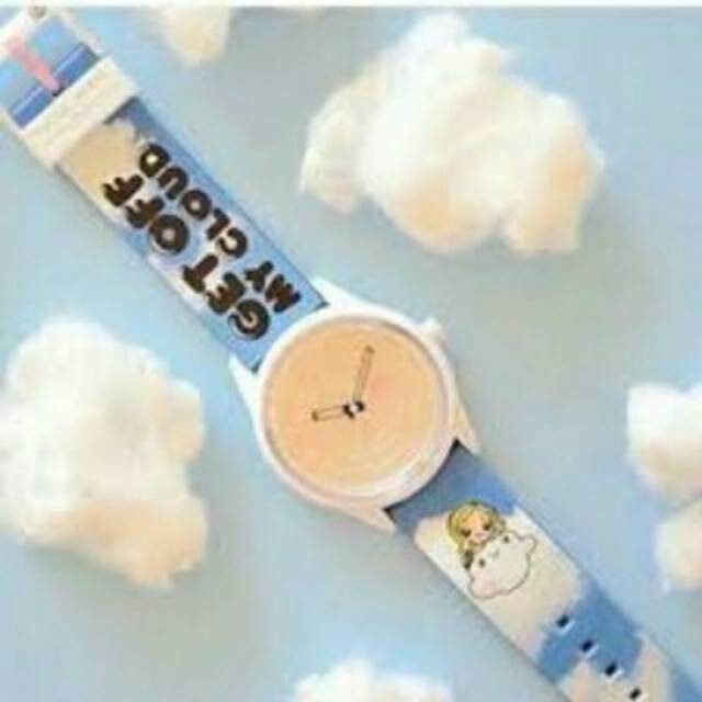 Jam tangan analog solar powered case putih berkarakter kartun jam lucu jam QQ Q&Q jam anak unisex
