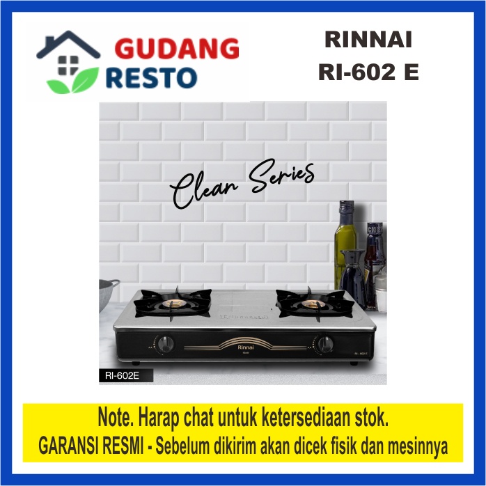 RINNAI RI 602 E / RI602E / RI602 E 602E KOMPOR GAS LPG 2 TUNGKU / MATA SNI GARANSI RESMI BEST SELLER