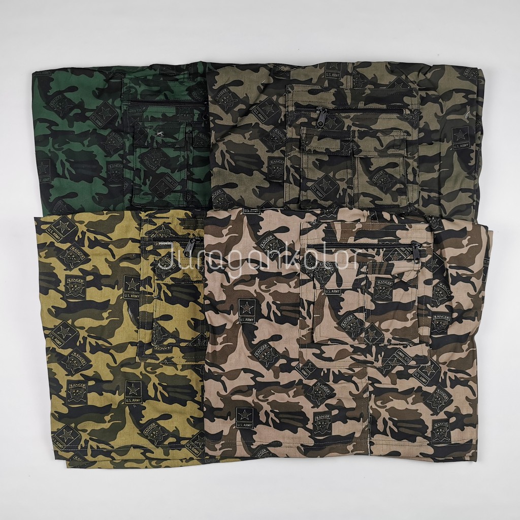 Celana Pendek Pria Jumbo Cargo Kolor Cowok Motif Loreng Army