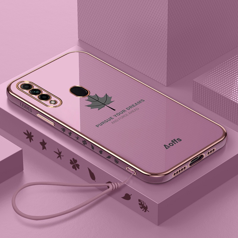 OPPO A31 Case A15s A15 A9 2020 A5 2020 A16 A54 A52 A92 A72 A3S Maple Leaf Illustration with Lanyard Phone Case FY-Ungu