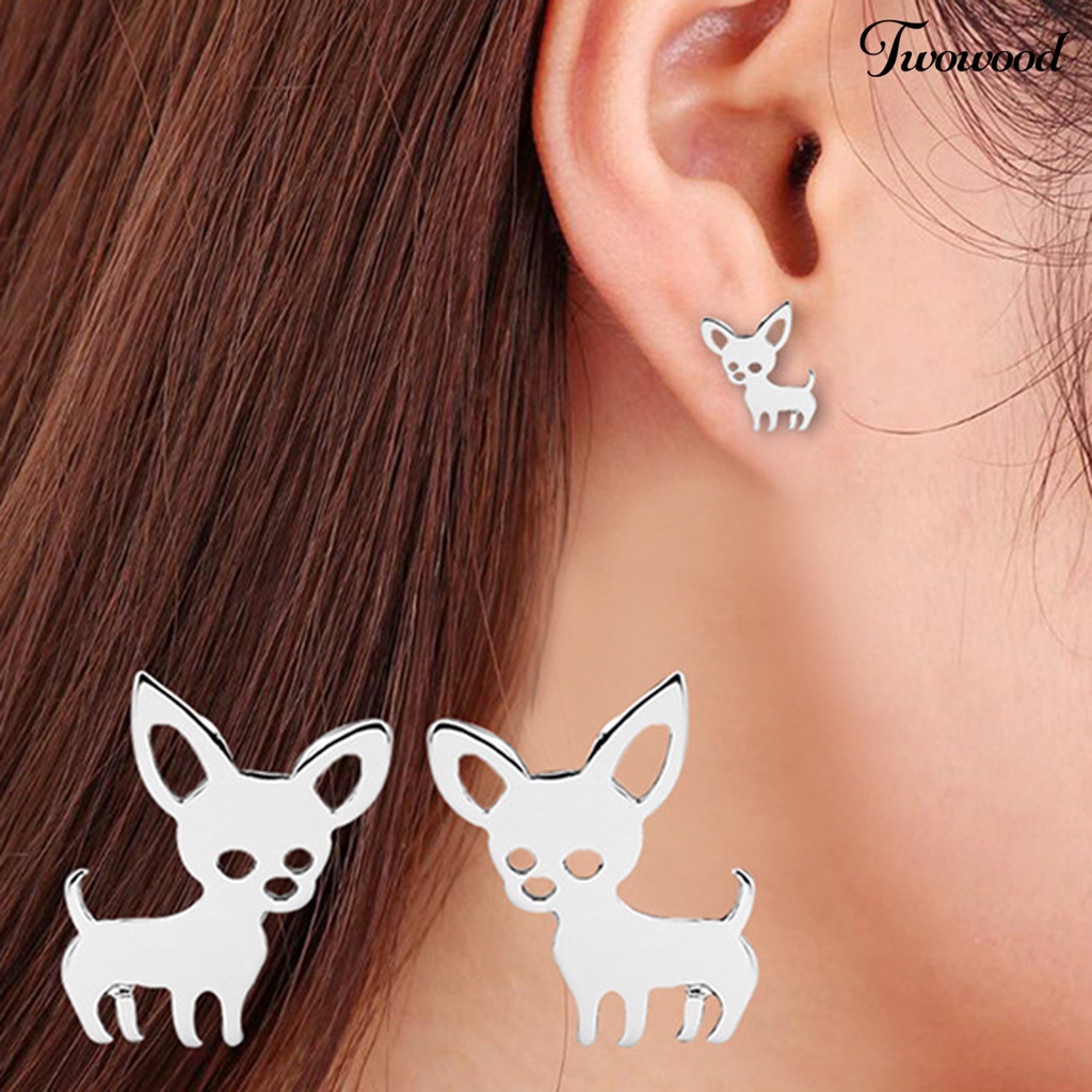 Twowood 1 Pair Stud Earrings Creative Hollow-out Stainless Steel Korean Style Cute Women Earrings for Daily Life