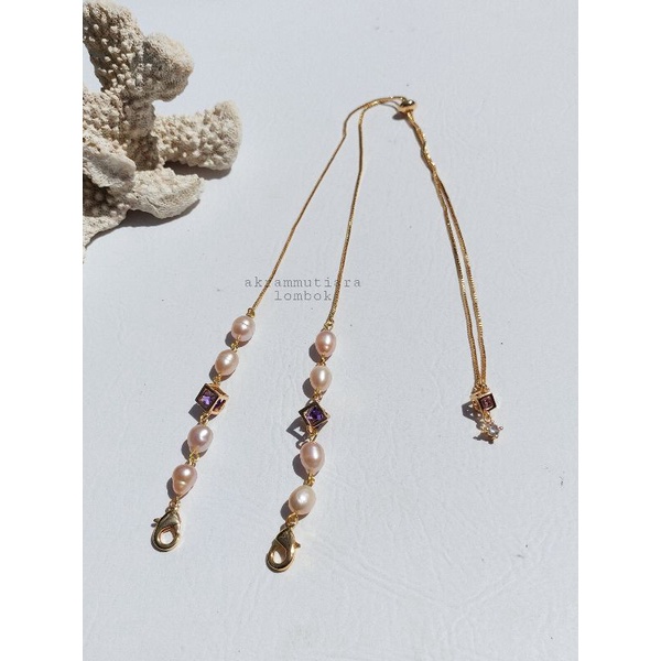 konektor 2in1 strap masker rhodium mutiara air tawar