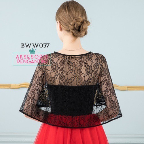 [STOK TERBATAS] BOLERO PENGANTIN OUTER WANITA LACE AKSESORIS WEDDING HITAM BWW037