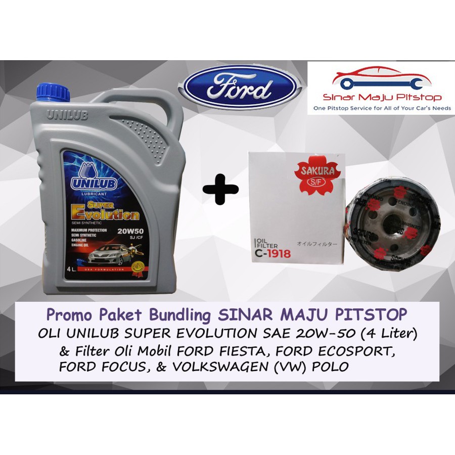 Paket Bundling Oli UNILUB SUPER 20W-50 & Filter Oli Mobil FORD FIESTA & ECOSPORT & FOCUS & VW POLO