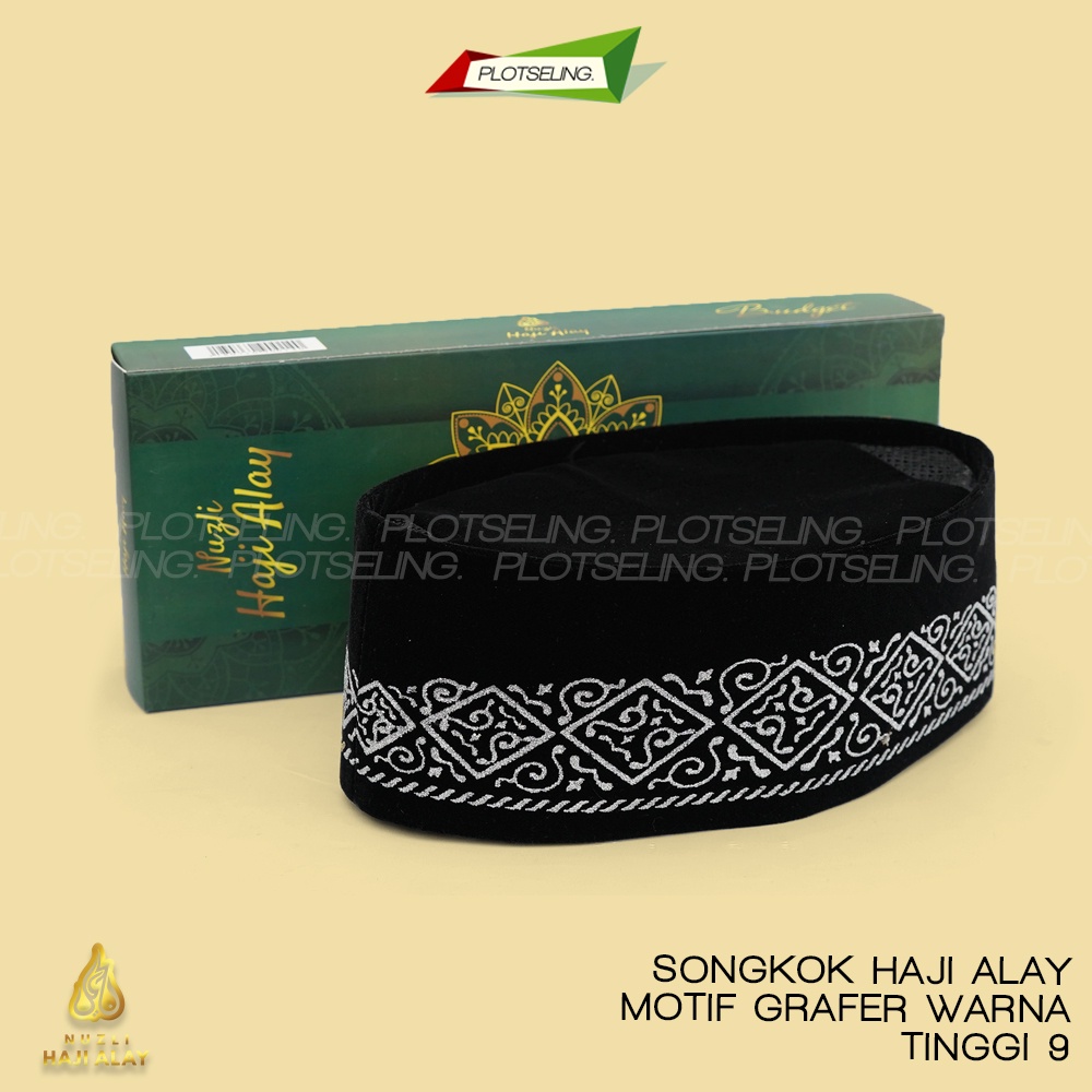 Songkok HAJI ALAY GRAFER SABLON AC Tinggi 9 Peci Sholat Hitam Motif Full Bordir Batik NU Kopiah Shalat Beludru Anak Laki Santri Pesantren Ukuran Pria Dewasa Pendek Kopyah Putih Polos Karakter Nama Nasional Kopeah Solat Bulat Bludru Ori Original