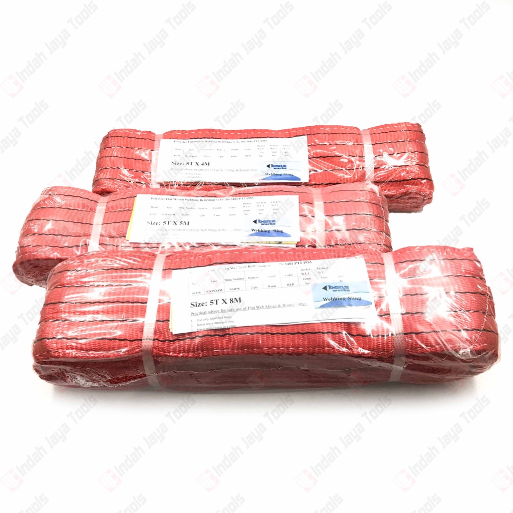 BENZ Webbing Sling Belt 5 TON Merah - Tali Angkat Double Ply