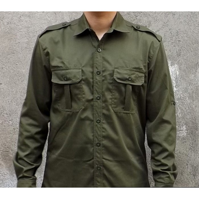 Kemeja Outdoor / Lapangan / Gunung / PDL Lengan Panjang Hijau Army