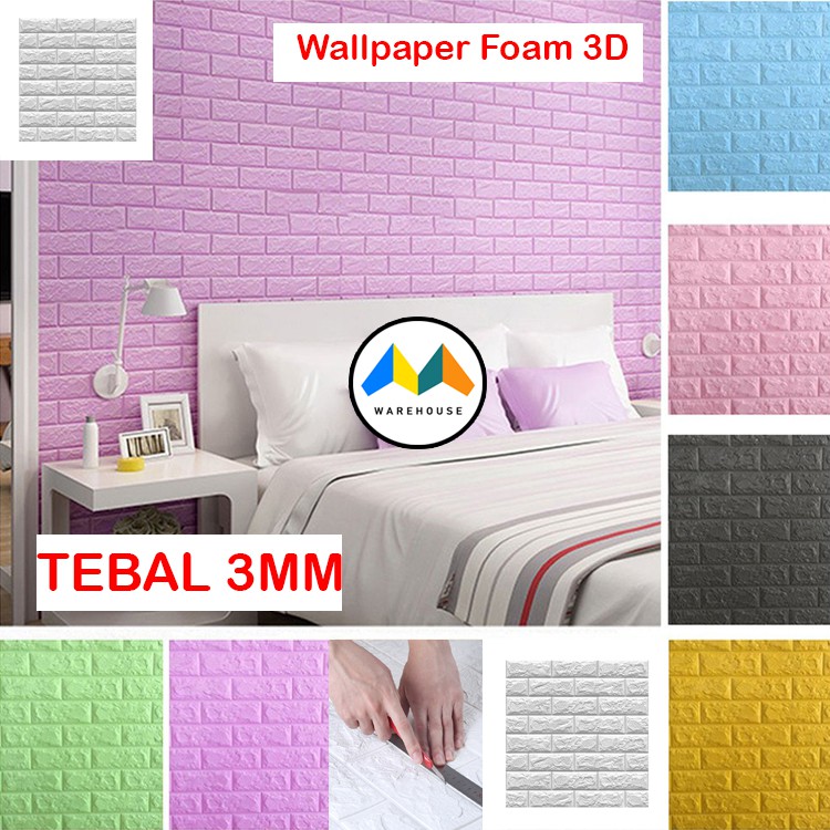 MW Wallpaper Foam Hitam Bata 3D Bata Warna Hitam Premium Wall Paper Sticker Tebal 3MM-1