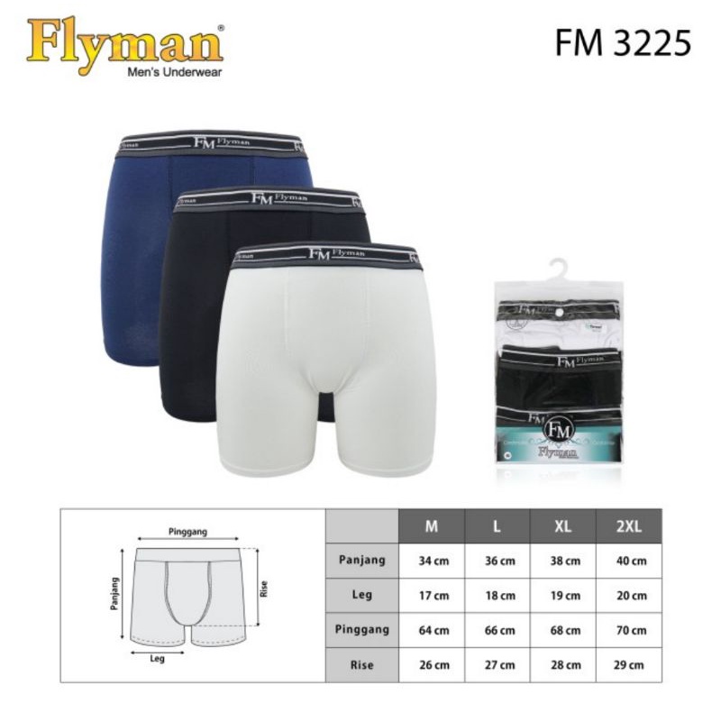 Celana dalam boxer panjang pria Flyman FM 3225 Long Elastic Boxer 3pcs