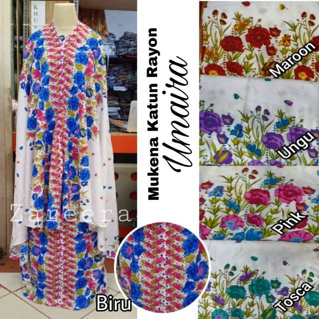 MUKENA KATUN RAYON UMAIRA - RUKUH DEWASA BUNGA DASAR WARNA PUTIH