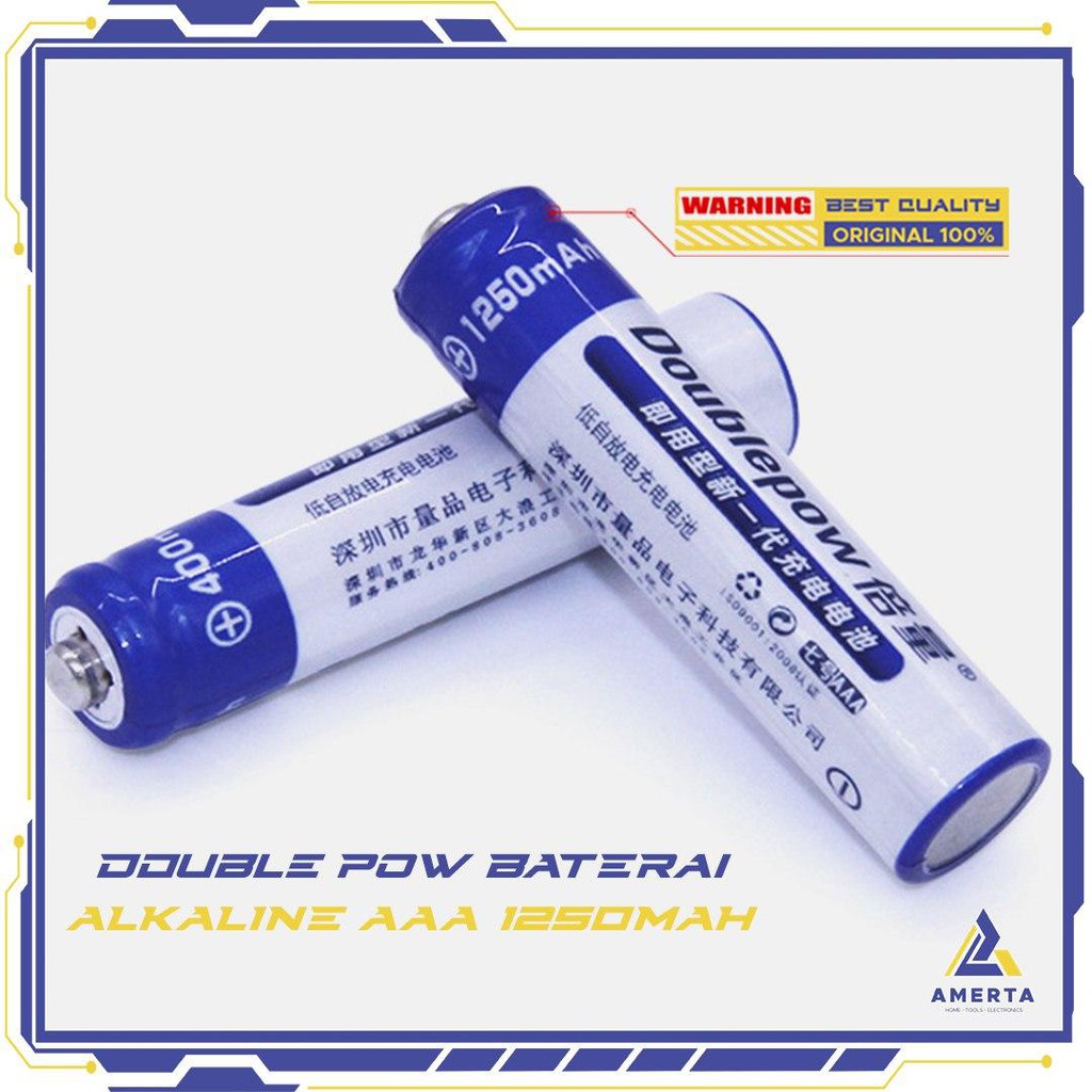 DOUBLEPOW Batu Baterai Alkaline Rechargeable AAA 1250mAh 2 PCS