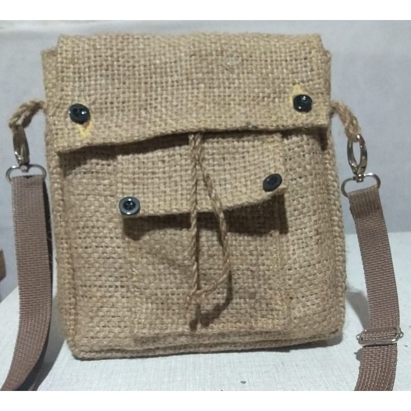 Tas Selempang Bahu unik klasik Tali Bisa di Atur Bahan Goni