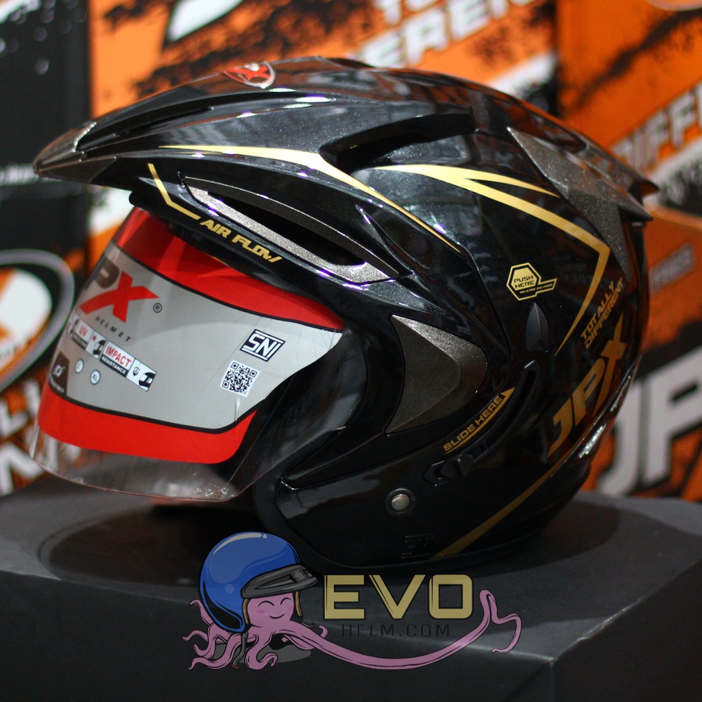 HELM JPX HALFFACE_JPX SUPREME - BLACK METLAIC / GOLD ( ONGKIR 2KG) JPX HALFFACE JPX SUPREME