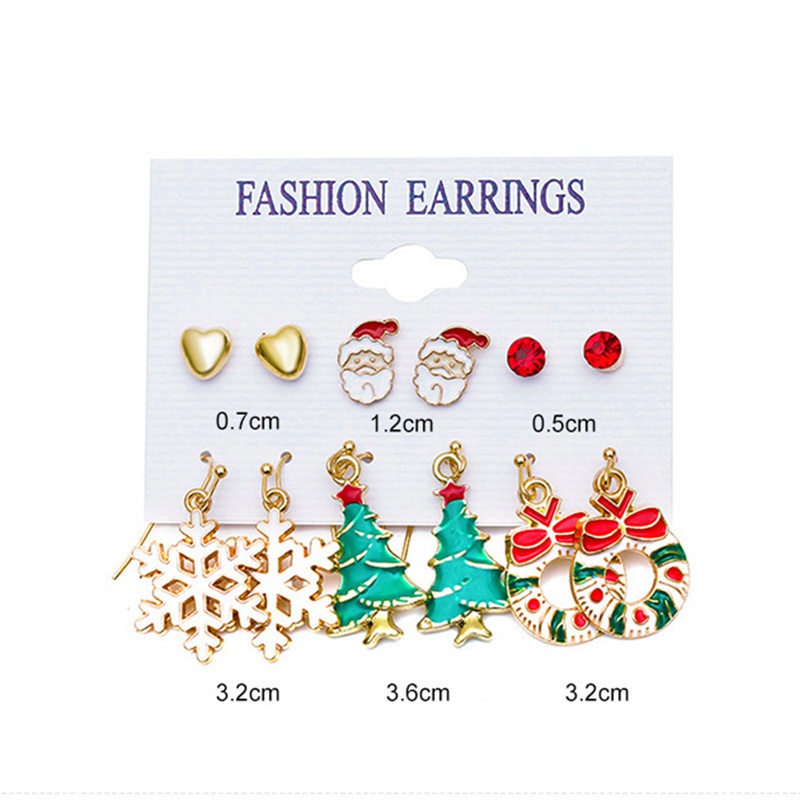 Fancyqube 6 Pasang / Set Anting Desain Kartun Pohon Natal Gingerbread Man Snowflake Untuk Wanita