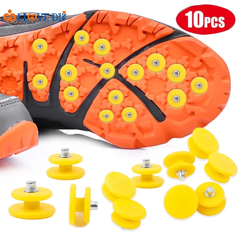 10pcs / Set Crampon Sepatu Anti slip Bahan Stainless Steel Untuk Outdoor / Climbing / Musim Dingin / Es / Salju