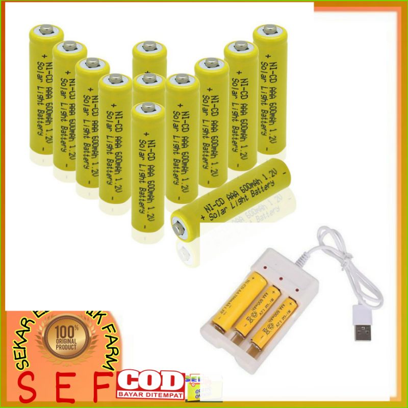 Baterai AAA Ni-Cd kapasitas 600mAh 1,2V recharge