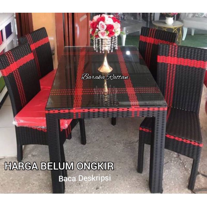 Meja Makan Kursi 4 Rotan Sintetis Meja Dapur Ruang Makan Murah Berkualitas Elegan Minimalis