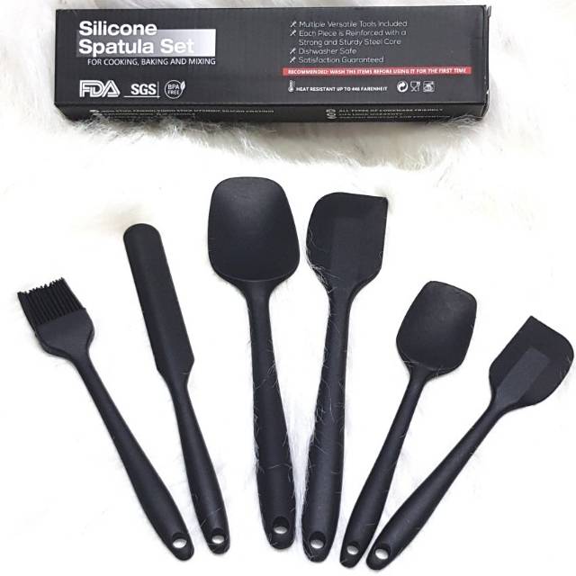 6 PC Set spatula silicon masak sutil kuas tanpa sambungan tahan panas food grade tebal dan lentur