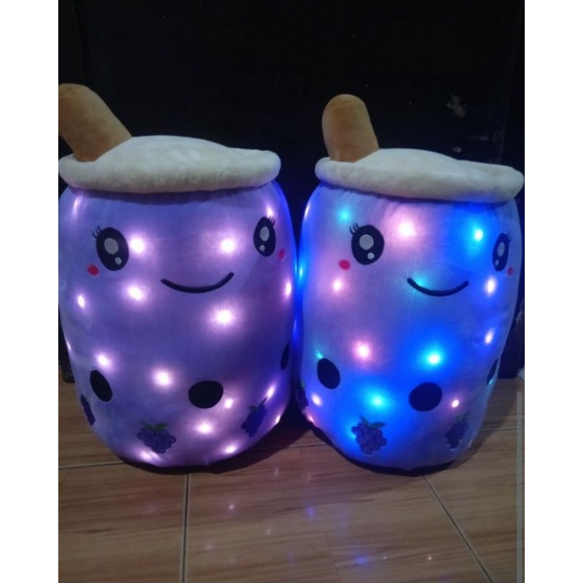 Boneka minuman Boba jumbo ungu led