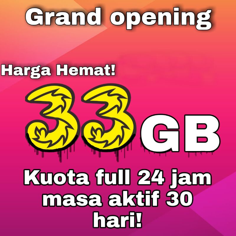 Kuota Tri 33GB Full 24 Jam Masa Aktif 30 Hari