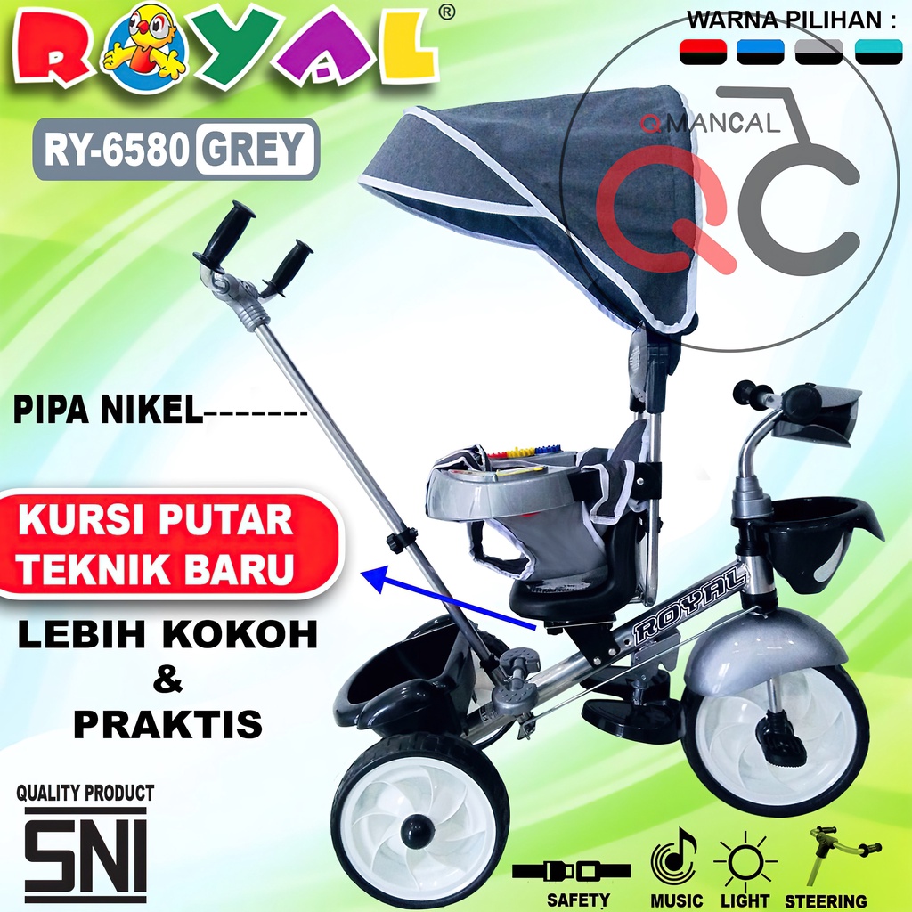 Sepeda Anak Balita Kursi Putar ROYAL Robot Pengaman Musik LED RY-6580