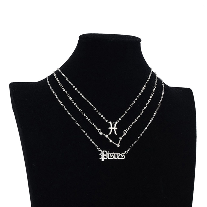 3pcs / Set Kalung Rantai Dengan Liontin Bentuk 12 Zodiak Kanker Leo Scorpio Warna Emas