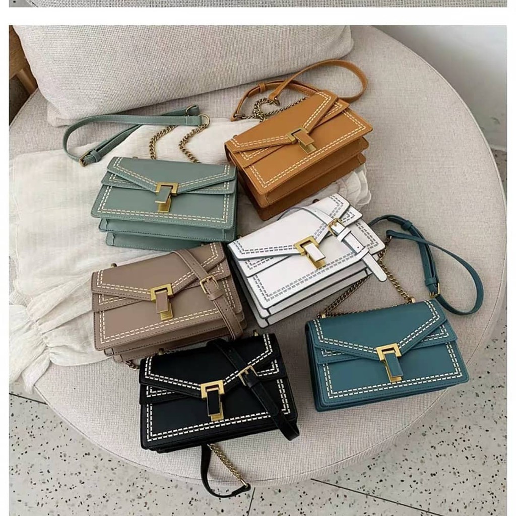 ready cod tas wanita selempang slingbag cewek kulit pu tali rantai terbaru 2021 import murah