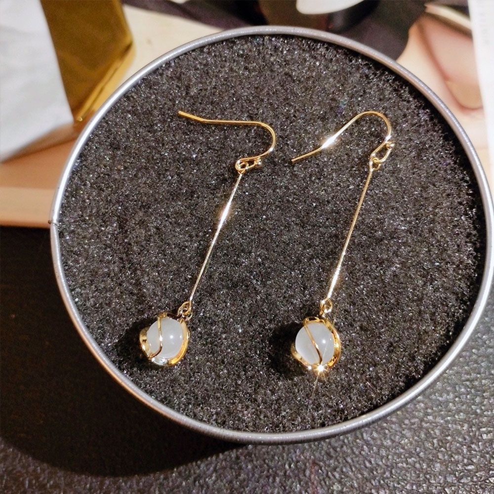 【COD Tangding】Anting Kait Gantung Panjang Hias Opal Untuk Wanita