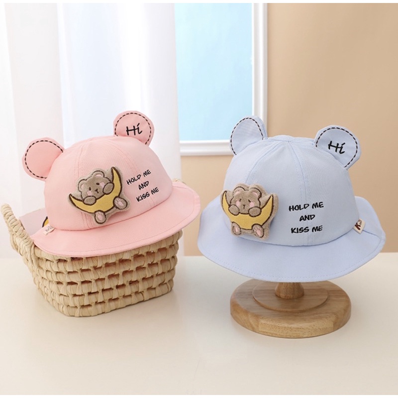 Topi Bucket Anak Balita Import Model Moon and Bear Timbul