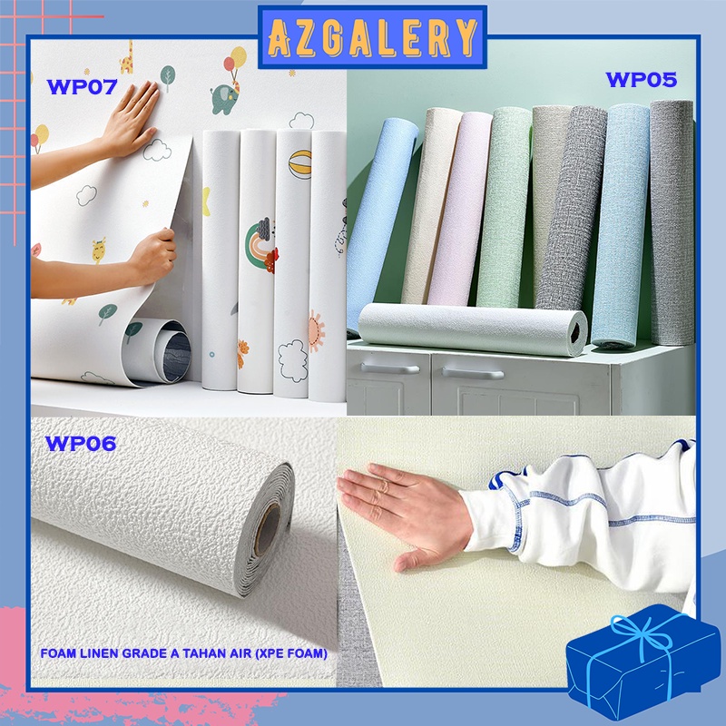 Wallpaper Linen Roll  3D XPE FOAM | Wallpaper Dinding | Dekorasi Kamar Tidur Aesthetic | Sticker dinding 50 x 300 cm | Azgalery WP05, WP06, WP07