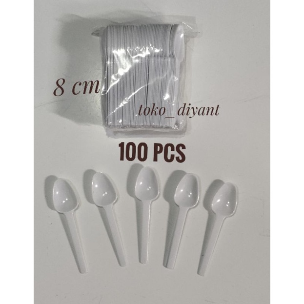 Sendok kecil 100 pcs plastik putih susu - sendok puding kue es krim cream ukuran 4&quot;  isi 100 pcs dessert