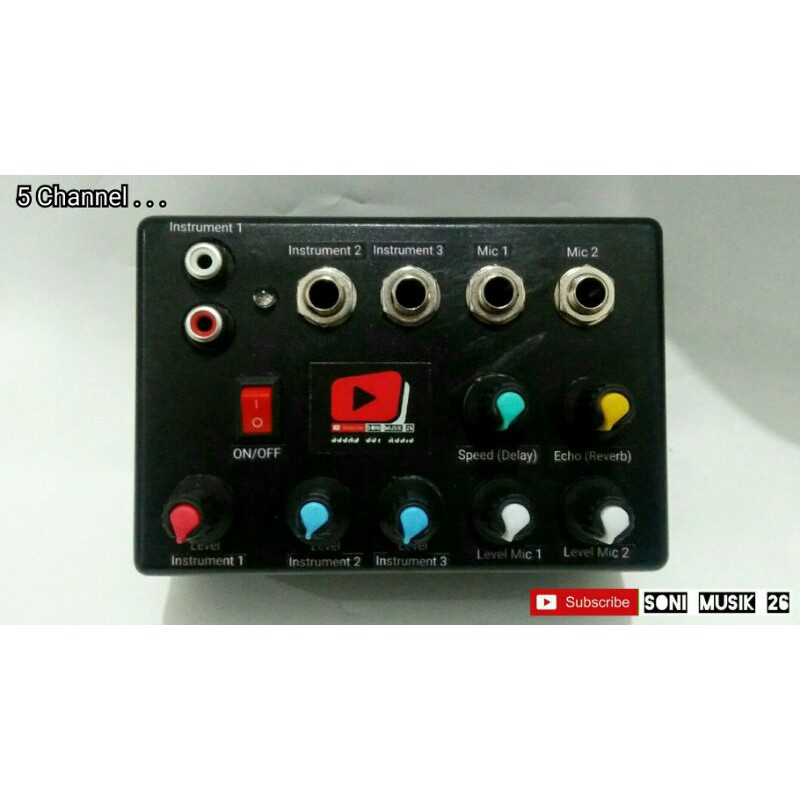 Mini Mixer 5 Channel (Vocal Version) Support Efect Delay (Speed) dan Reverb (Echo)