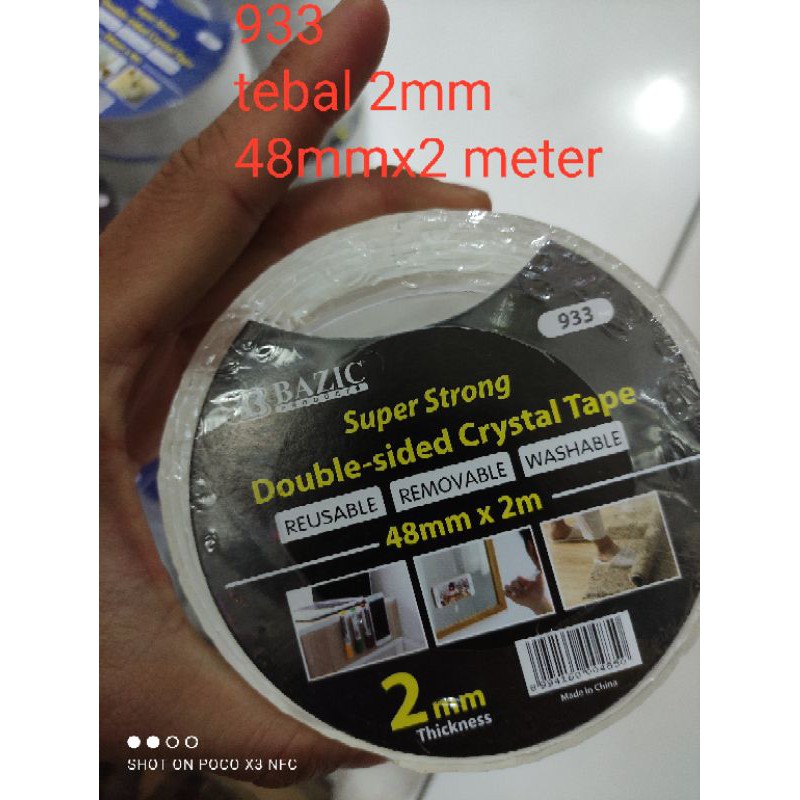 

nano double side tape bening 933 washable tahan air tebal 2 mm x 50 mmx 2 meter / kode 929 1 mm x 50 mm x 4 meter mounting tape doubel tape transparan