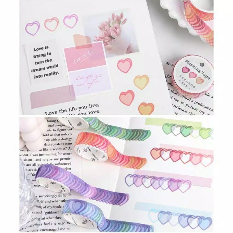 Masking Tape Bentuk Hati : Heart / Macaron Love Stiker Washi Tape 100pcs