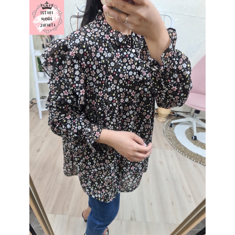 ISTANA MODE JAKARTA Zira baju atasan wanita terbaru blouse korean style blouse wanita lengan panjang-HITAM-2