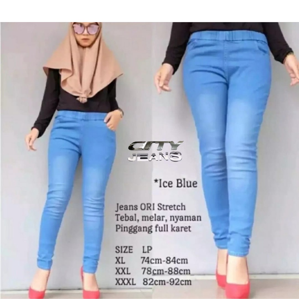 Celana Jeans Wanita Jumbo Murah Pinggang Karet Legging Panjang Cewek Big Size Hitam Jins Terbaru 4.8