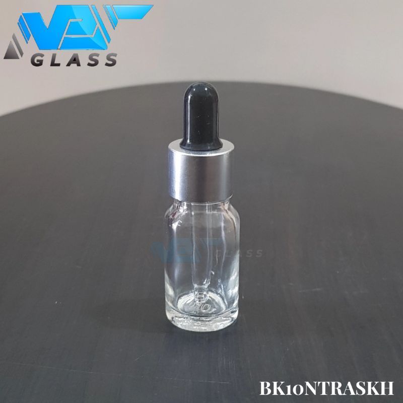 botol kaca pipet 10ml bening tebal - ring almunium silver