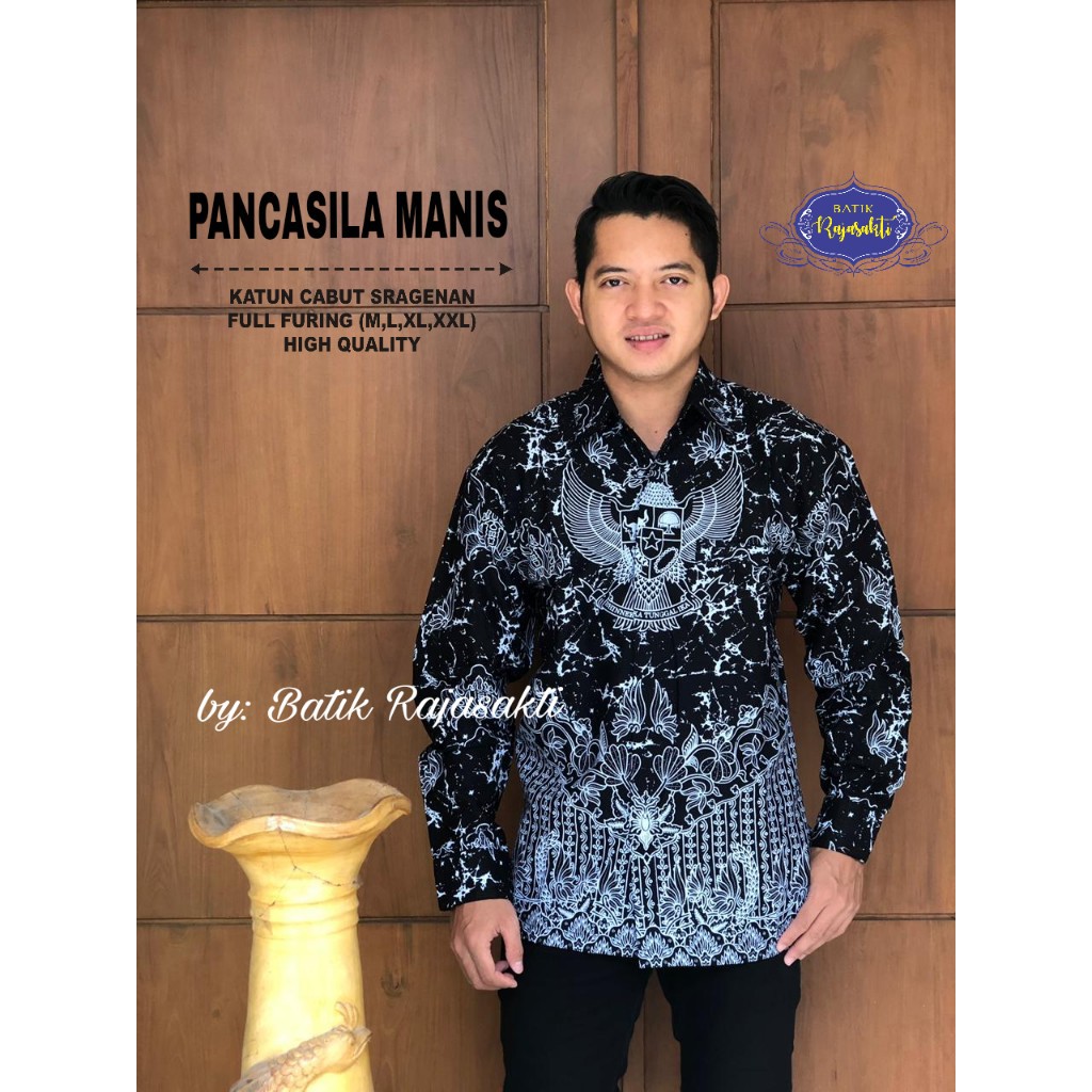 PANCASILA MANIS RAJASAKTI KEMEJA BATIK SOLO PRIA LENGAN PANJANG LAPIS FURING ATASAN BATIK PREMIUM MODERN KATUN HALUS BAHUWIRYA  BANAMITRA BANAMITRA PUTIH BANGSAWAN BAYU PUTRA BERLIAN BIRU BHARATAYUDA BIMASENA BIRENDRA BIRU INDAH BRAHMAKERTA BRAHMAKERTA