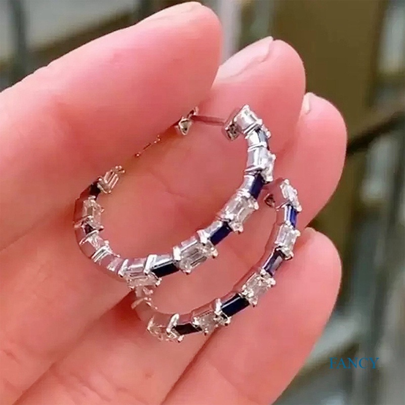 Anting Hoop Kristal Cubic Zirconia Bentuk Lingkaran Untuk Wanita