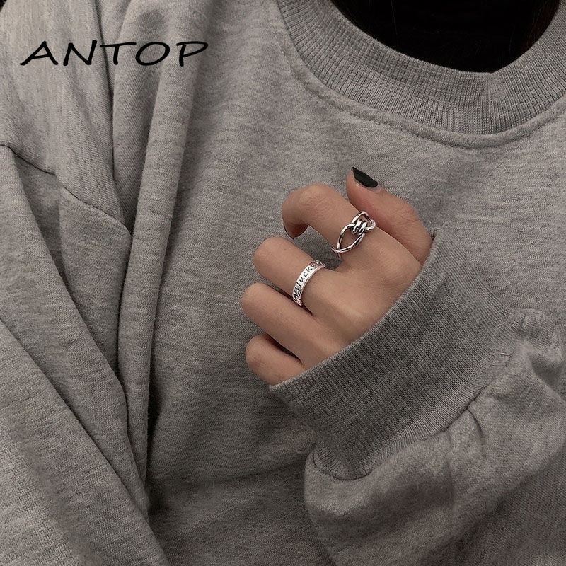 2Pcs Korea Fashion Terbuka Cincin Kepribadian Tren Indeks Cincin Gaya Punk Wanita Perhiasan Minoritas Minimalis Hadiah ANTOP