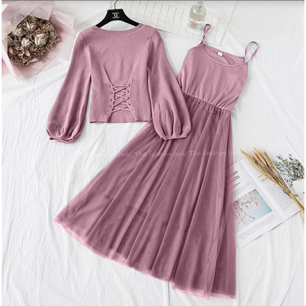 [VLFK] 2IN1 Set Overal Wanita / Setelan Wanita Murah / Set Overal Dress / Set Dress