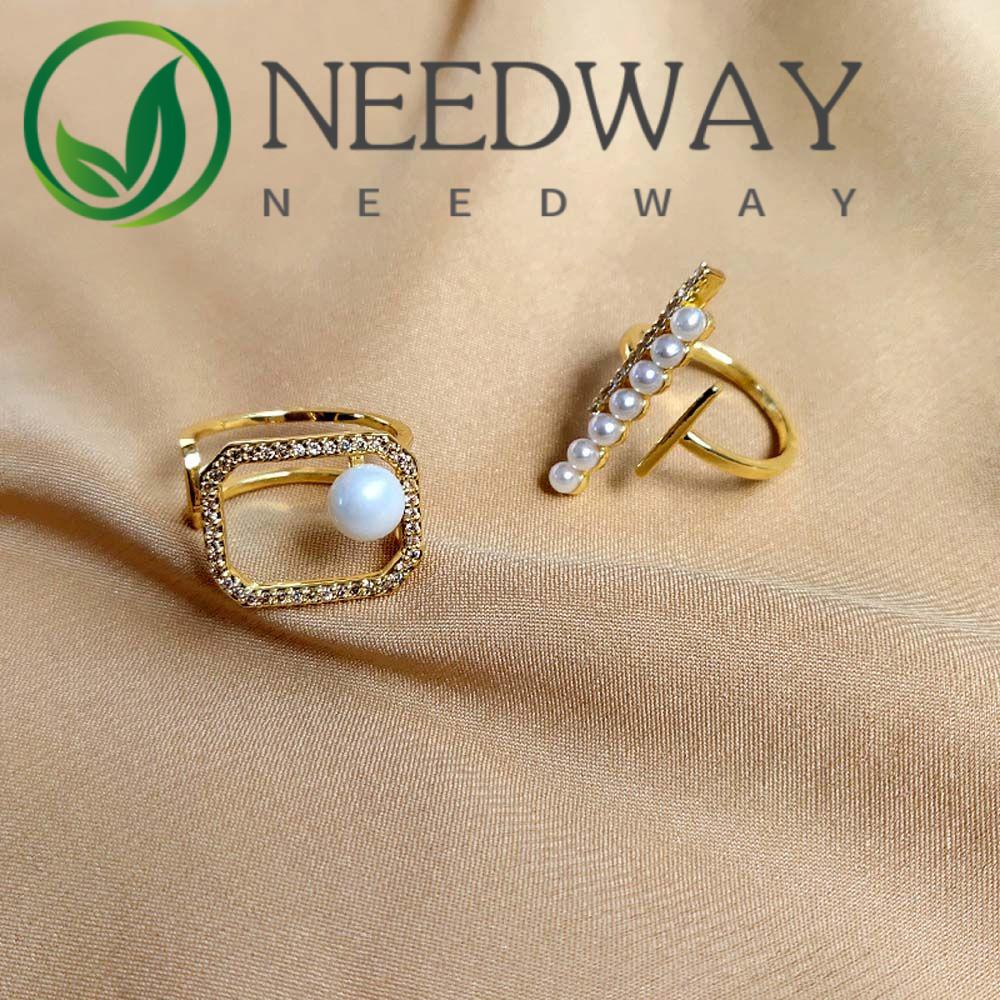 Needway  Luxury Finger Rings Women Girls Party Jewelry Open Ring Lovers Elegant Geometric Gifts Adjustable Romantic Metal Rings