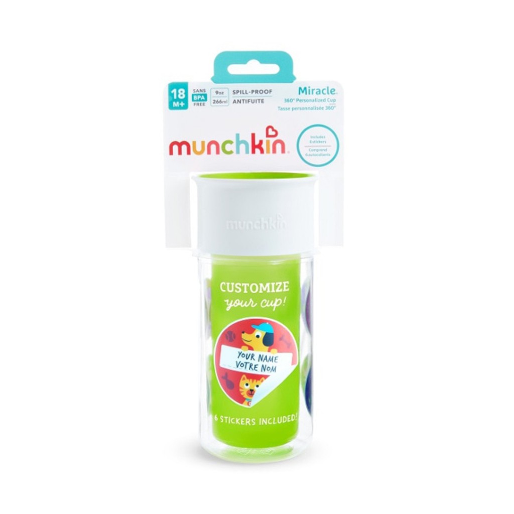 Munchkin Miracle Insulated Sticker Cup Gelas Minum Insulasi Anak Dengan Stiker Green Hijau 266ml