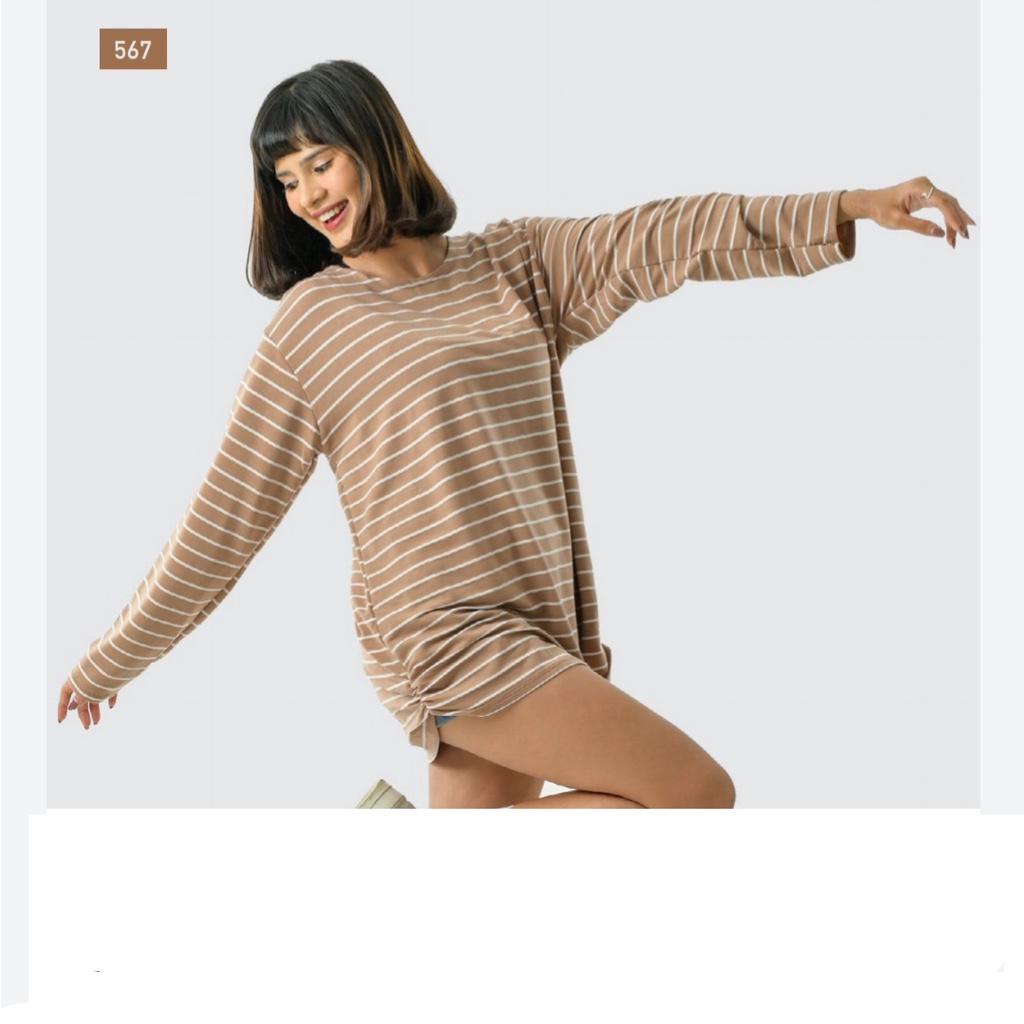 Lemone Kaos Lengan Panjang Cantik Motif Garis