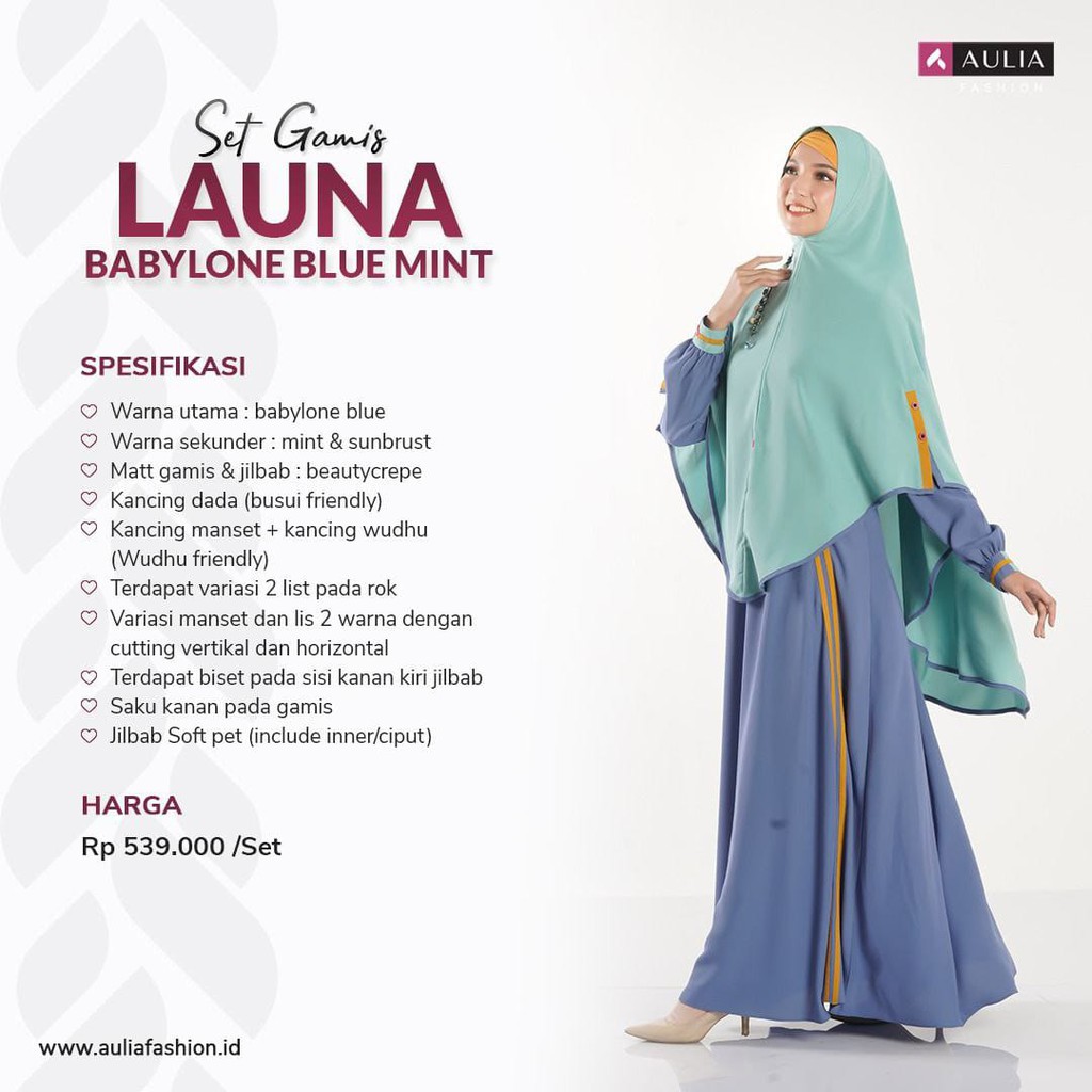 GAMIS SET AULIA FASHION TERBARU LAUNA BABYLONE BLUE MINT [BISA COD]
