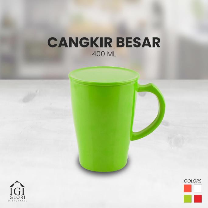 Glori Melamine 400 ml Cangkir Besar + Tutup Cangkir Melamin G978 - Hijau