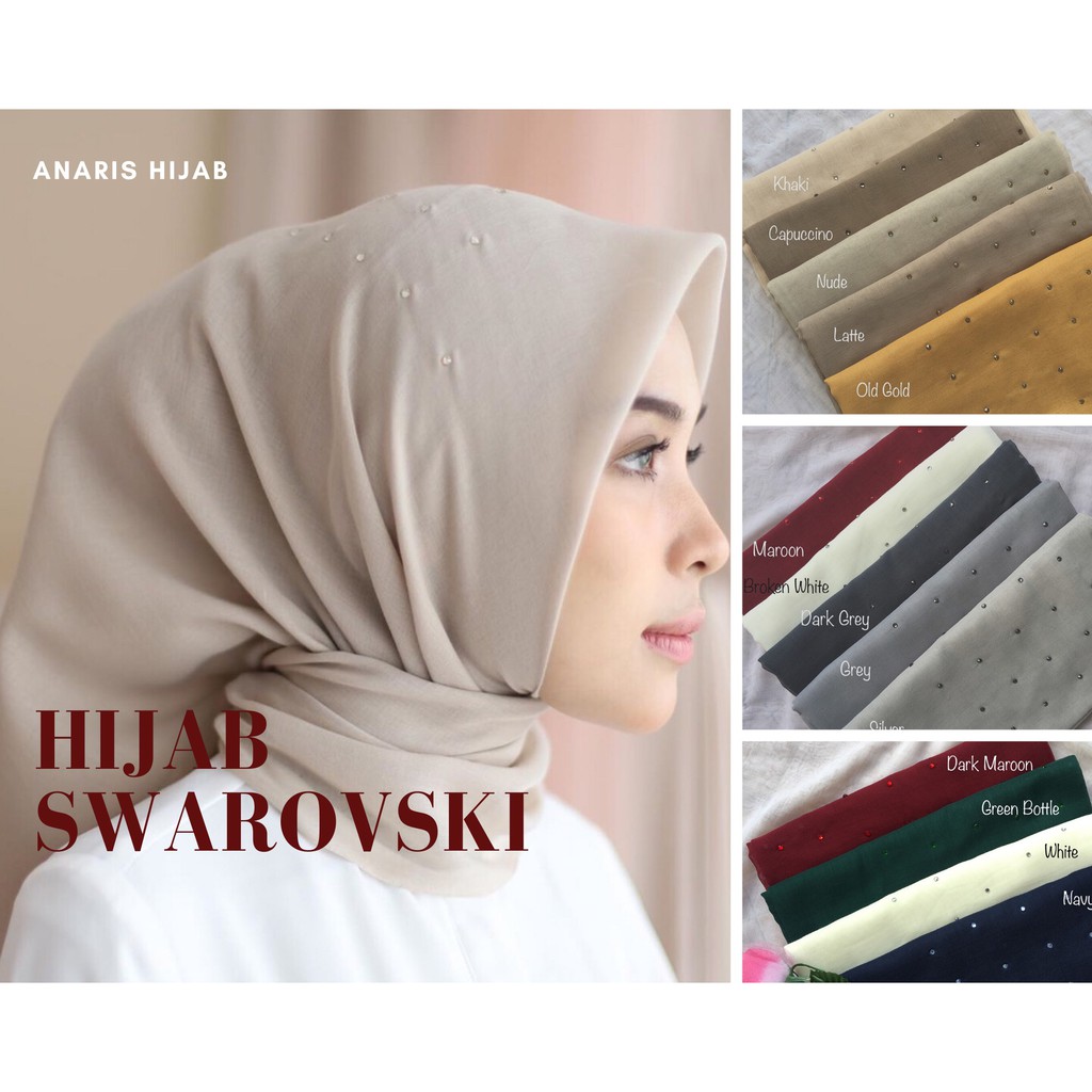  Jilbab  Segi Empat Swarovski Paris Square Permata Tabur 